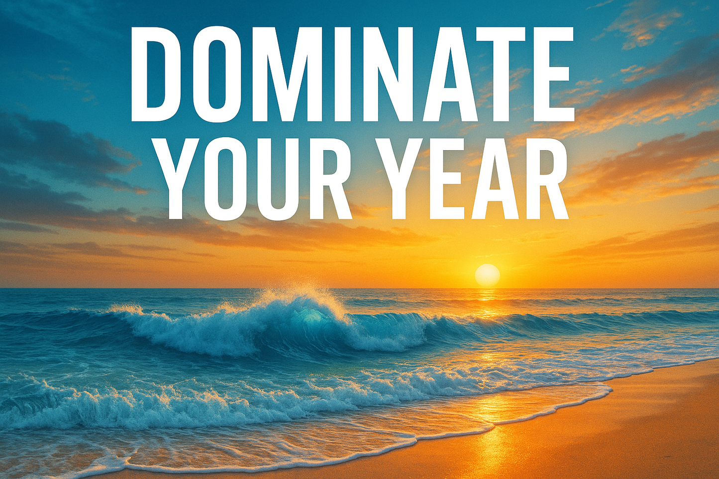 Beach-themed ebook cover for Dominate Your Year