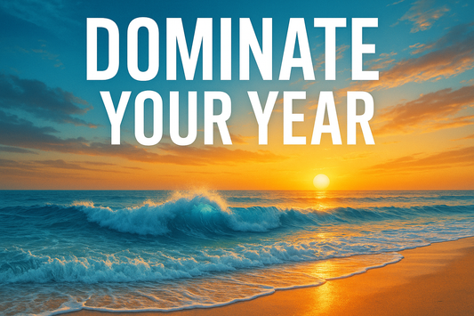 Beach-themed ebook cover for Dominate Your Year